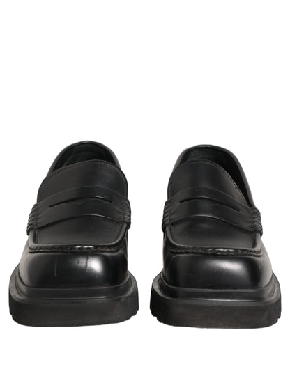 Black Calfskin Leather Men Dress Loafers Shoes