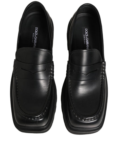 Black Calfskin Leather Men Dress Loafers Shoes