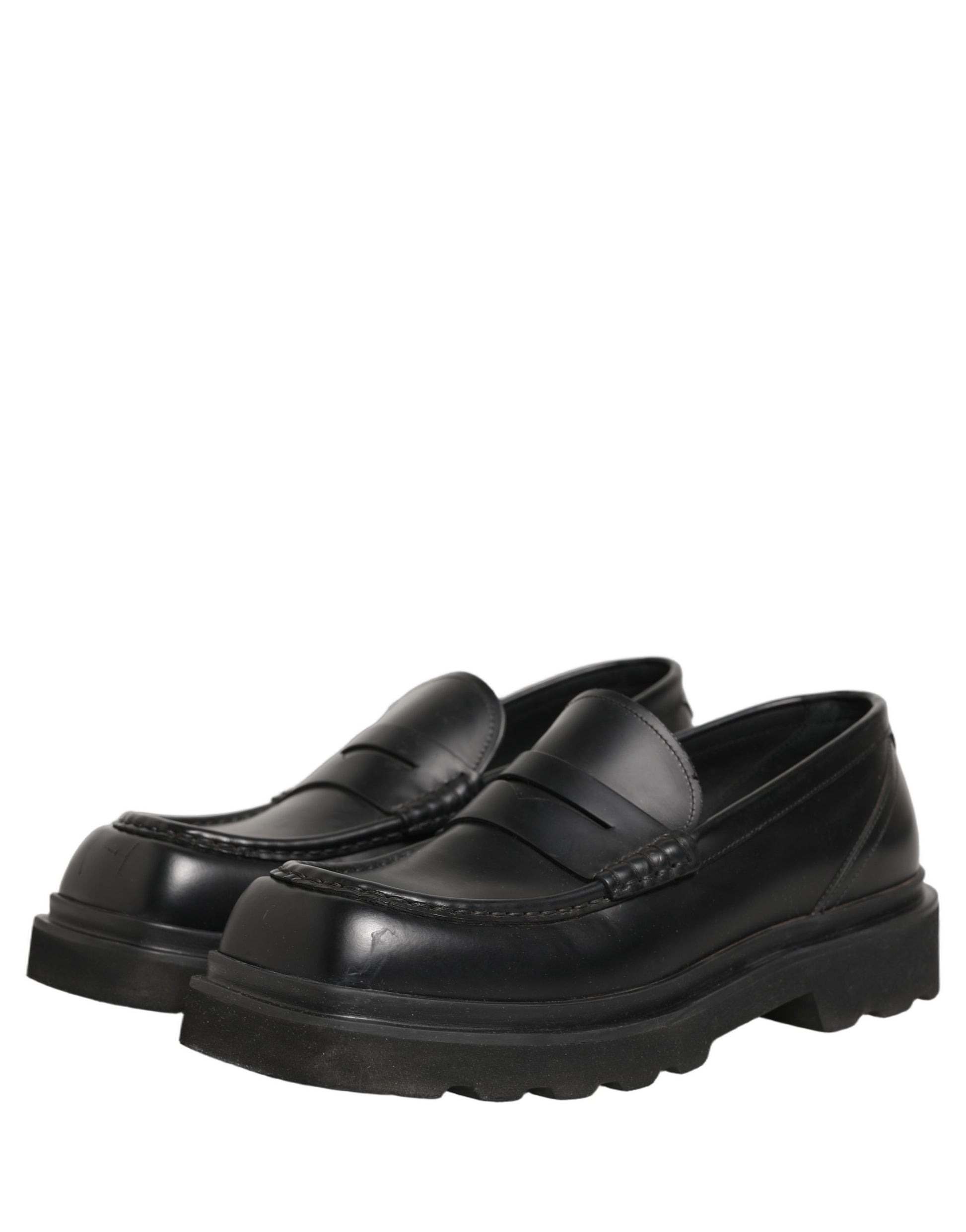 Black Calfskin Leather Men Dress Loafers Shoes