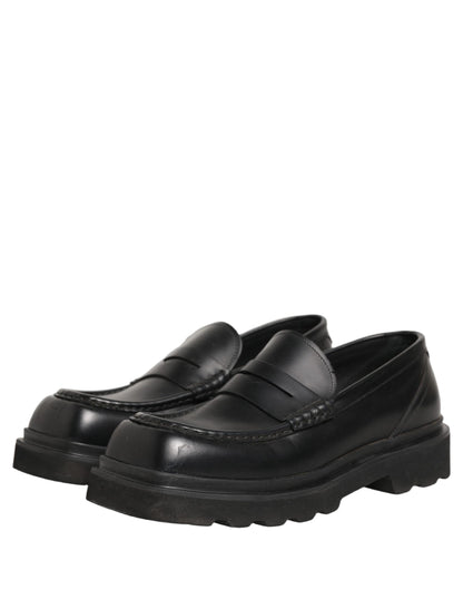 Black Calfskin Leather Men Dress Loafers Shoes
