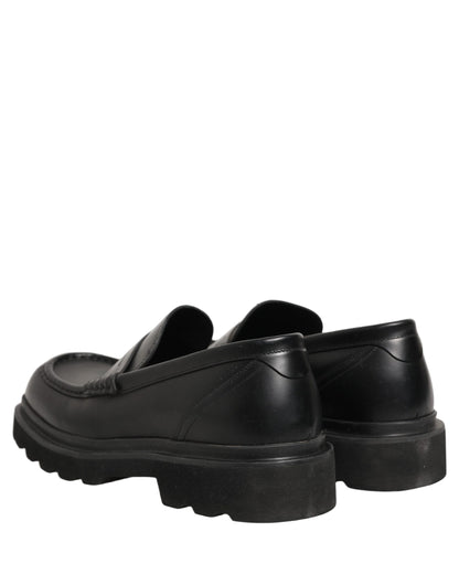 Black Calfskin Leather Men Dress Loafers Shoes