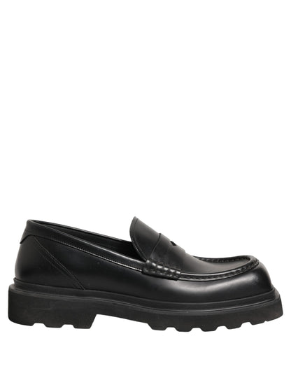 Black Calfskin Leather Men Dress Loafers Shoes