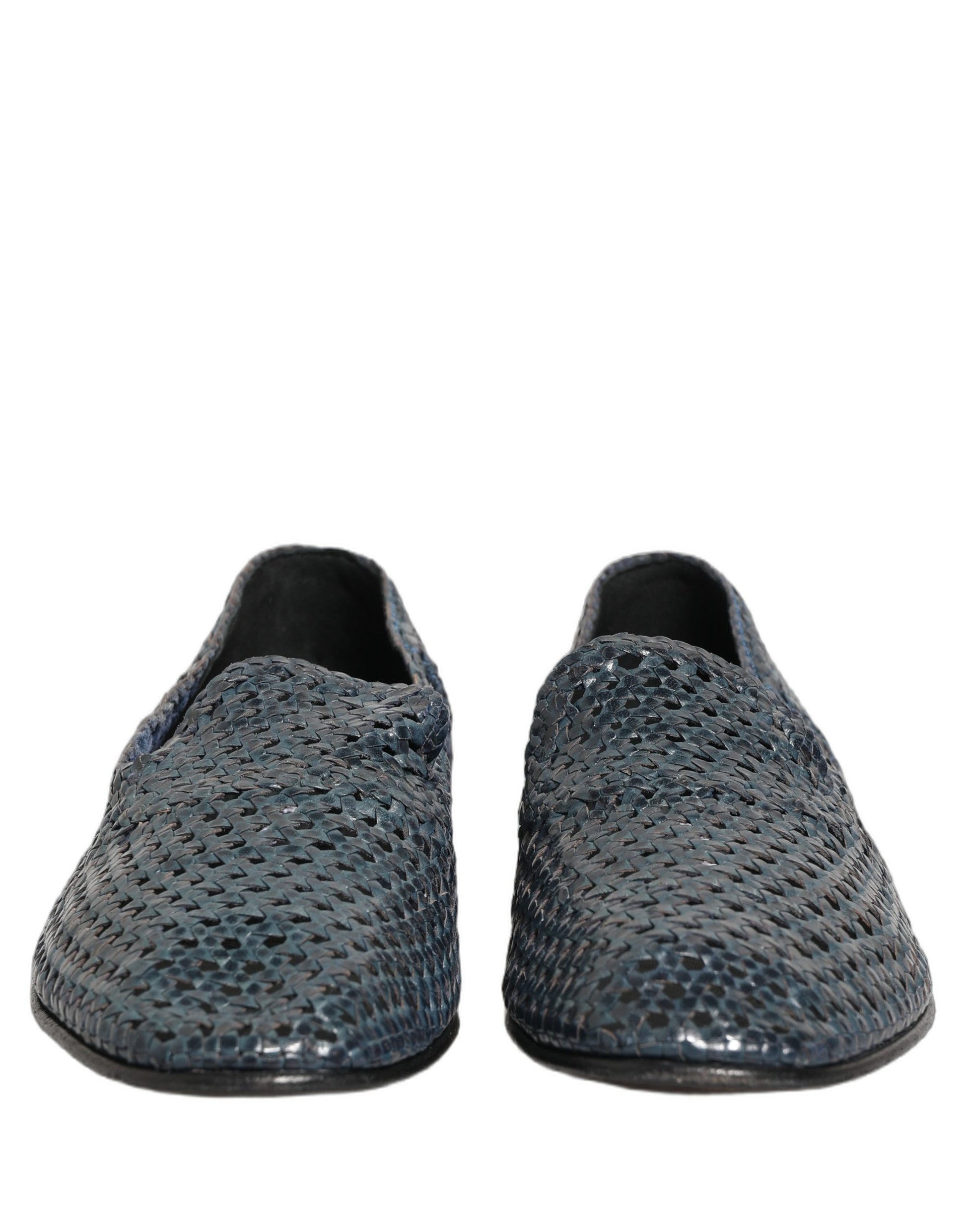 Blue Woven Raffia Slip On Loafers Men Shoes