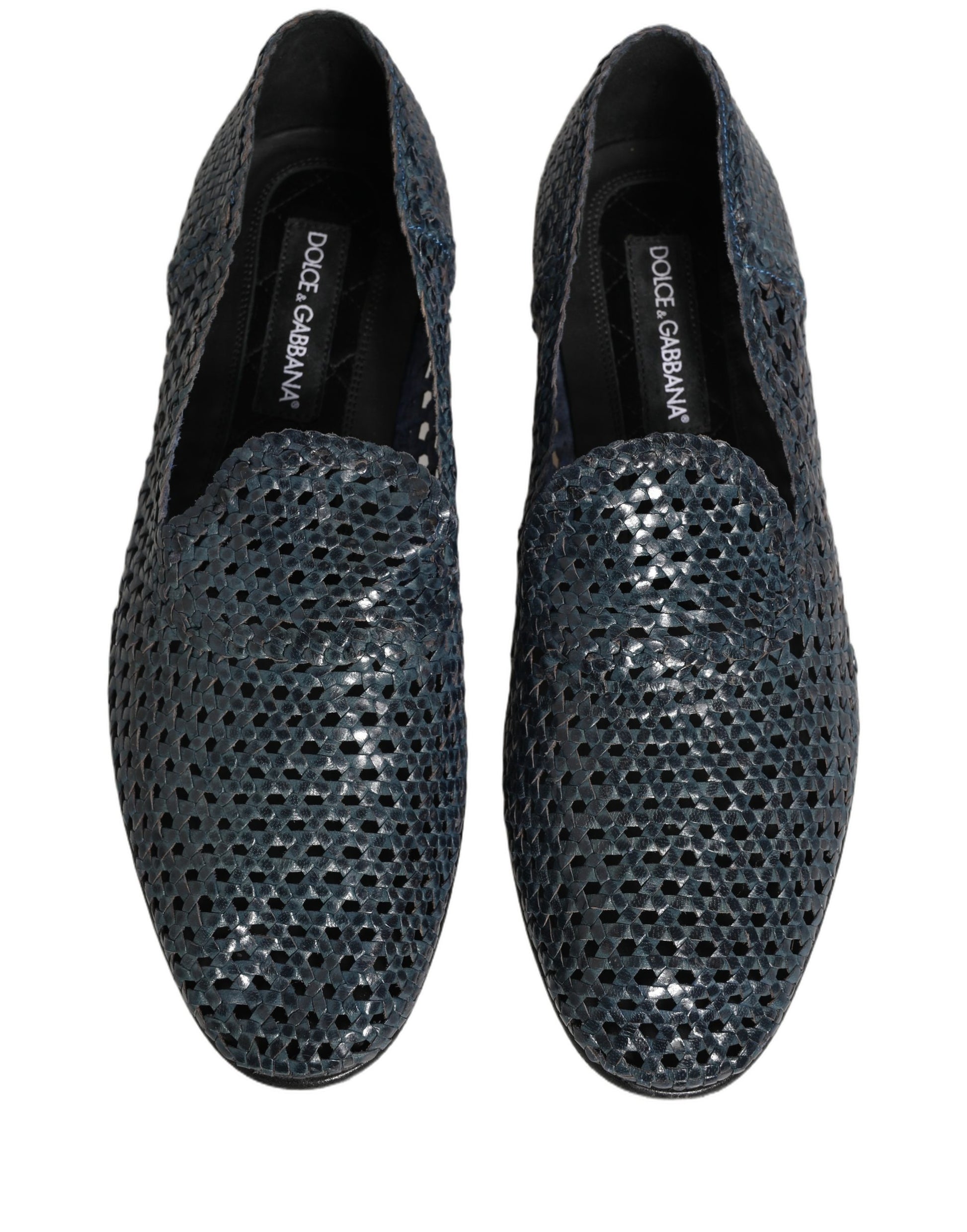 Blue Woven Raffia Slip On Loafers Men Shoes