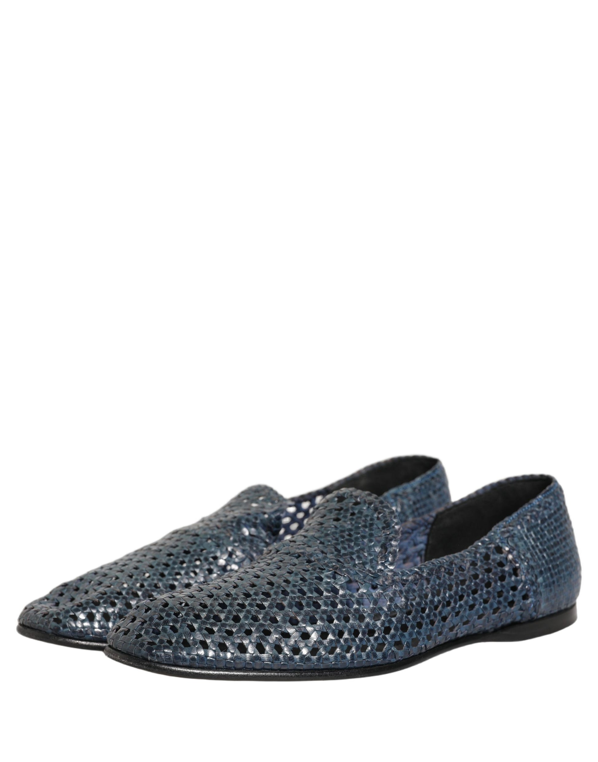Blue Woven Raffia Slip On Loafers Men Shoes