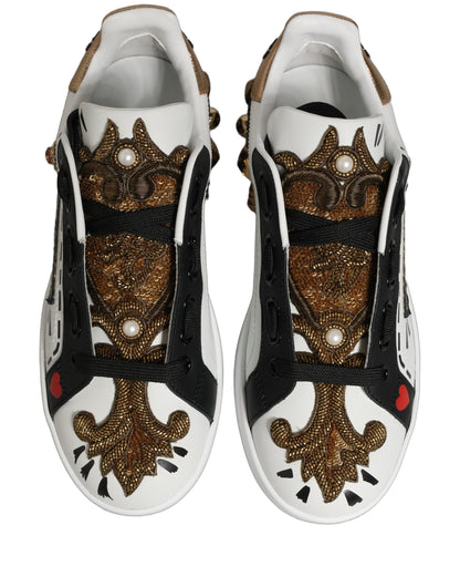 White Gold Studded Portofino Sneakers Shoes
