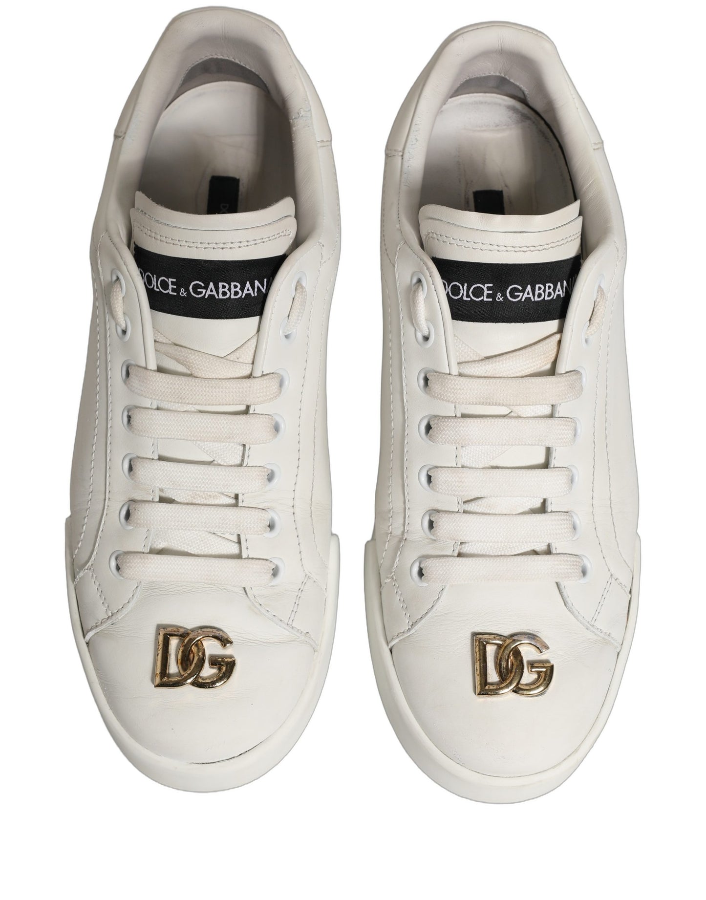 White Leather Logo Plaque Low Top Sneakers Shoes