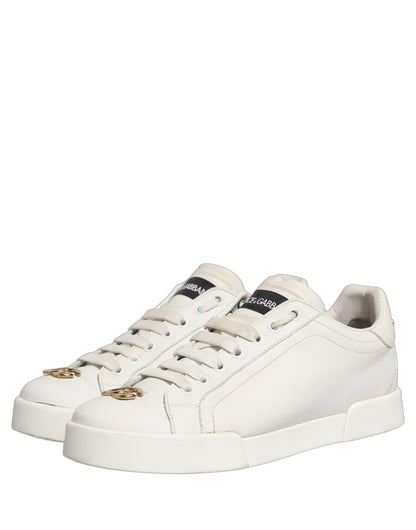 White Leather Logo Plaque Low Top Sneakers Shoes
