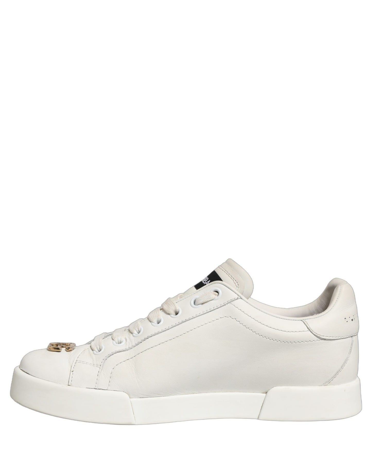 White Leather Logo Plaque Low Top Sneakers Shoes
