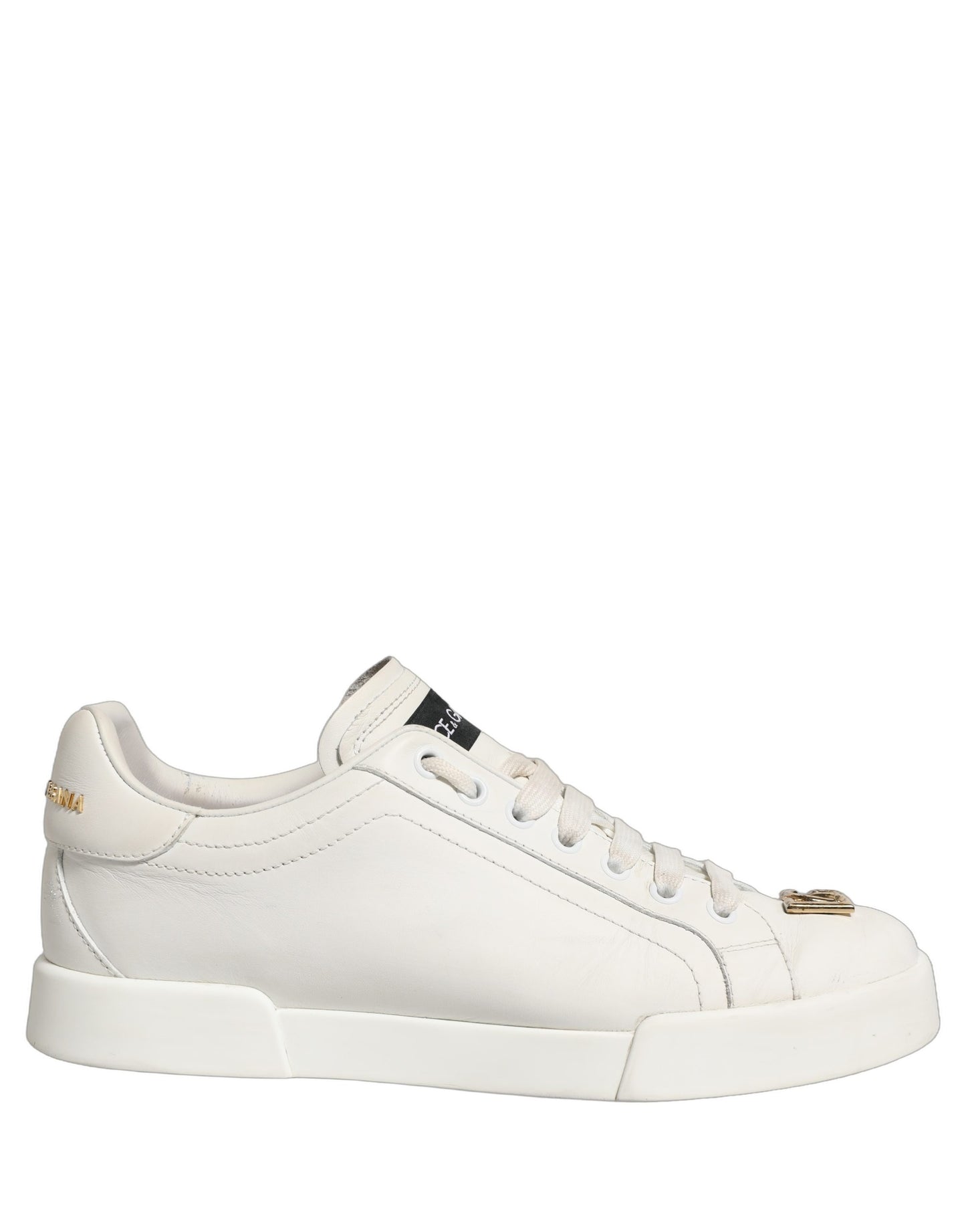 White Leather Logo Plaque Low Top Sneakers Shoes