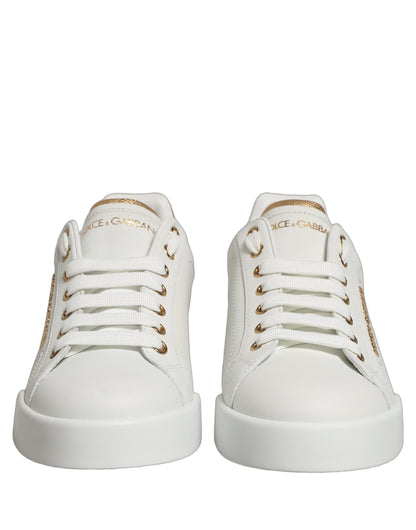White Gold Embellished Low Top Sneakers Shoes