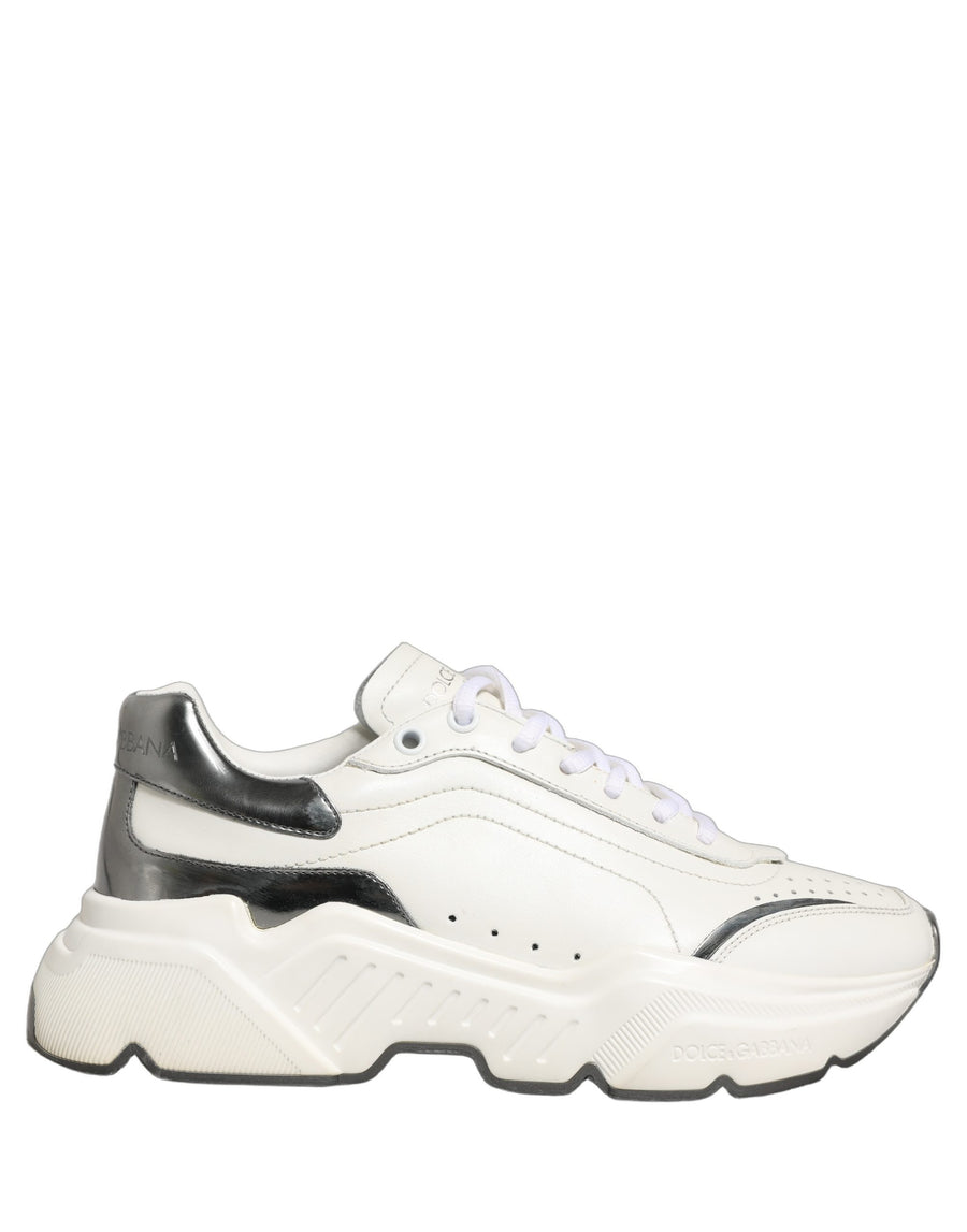 White Silver Daymaster Leather Low Top Sneakers Shoes