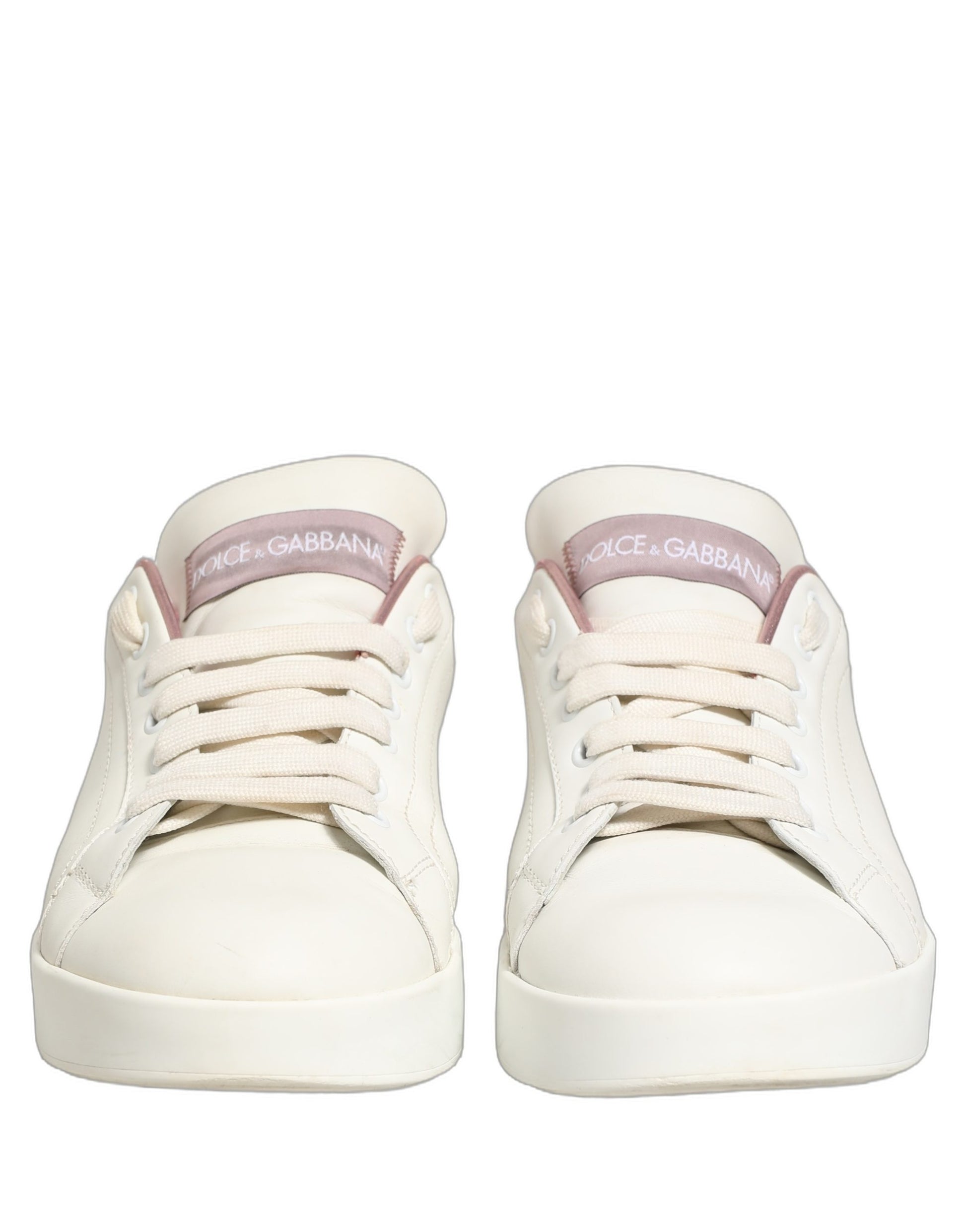 White Pink Leather Low Top Sneakers Shoes