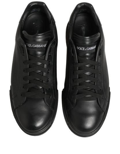 Black Leather Logo Low Top Men Sneakers Shoes