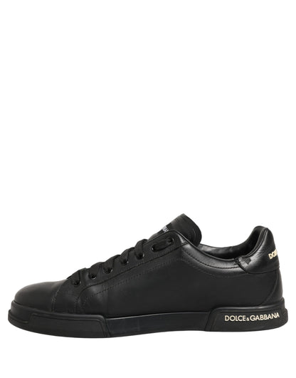 Black Leather Logo Low Top Men Sneakers Shoes