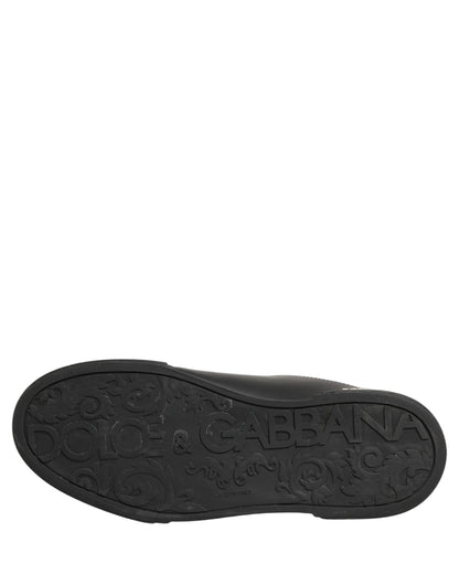 Black Leather Logo Low Top Men Sneakers Shoes