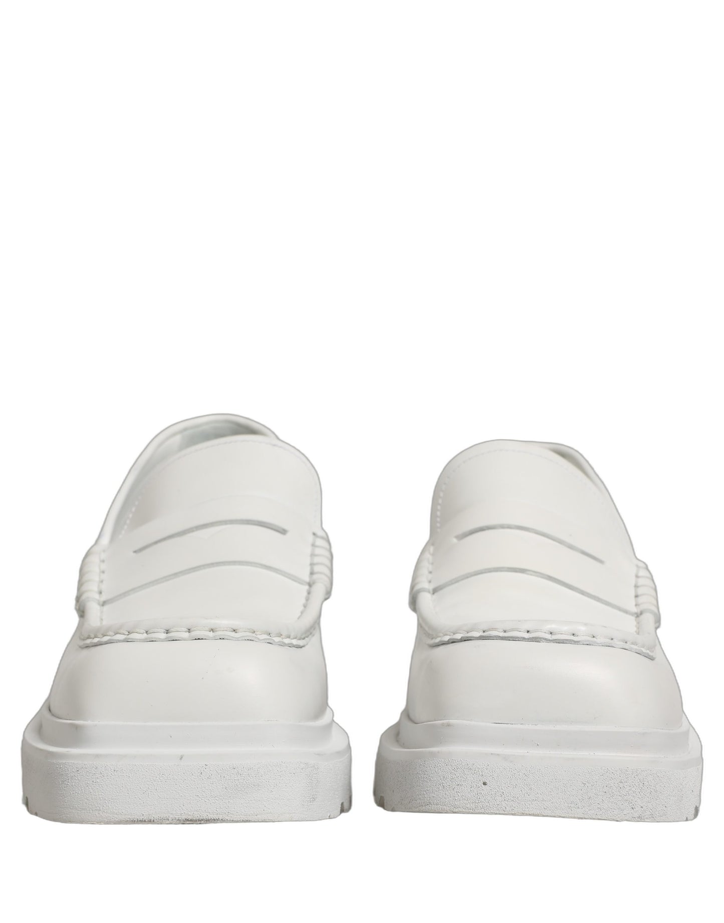 White Leather Chunky Sole Slip On Derby Shoes