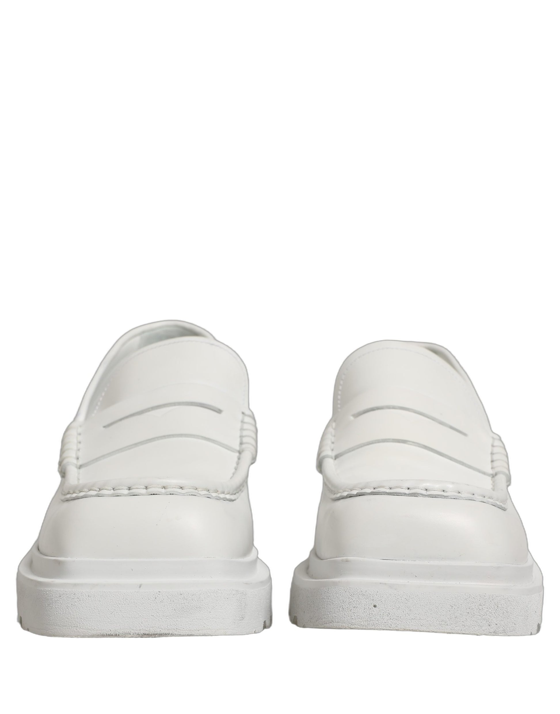 White Leather Chunky Sole Slip On Derby Shoes