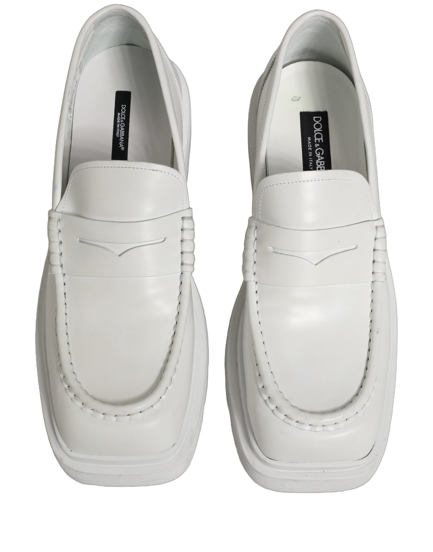 White Leather Chunky Sole Slip On Derby Shoes