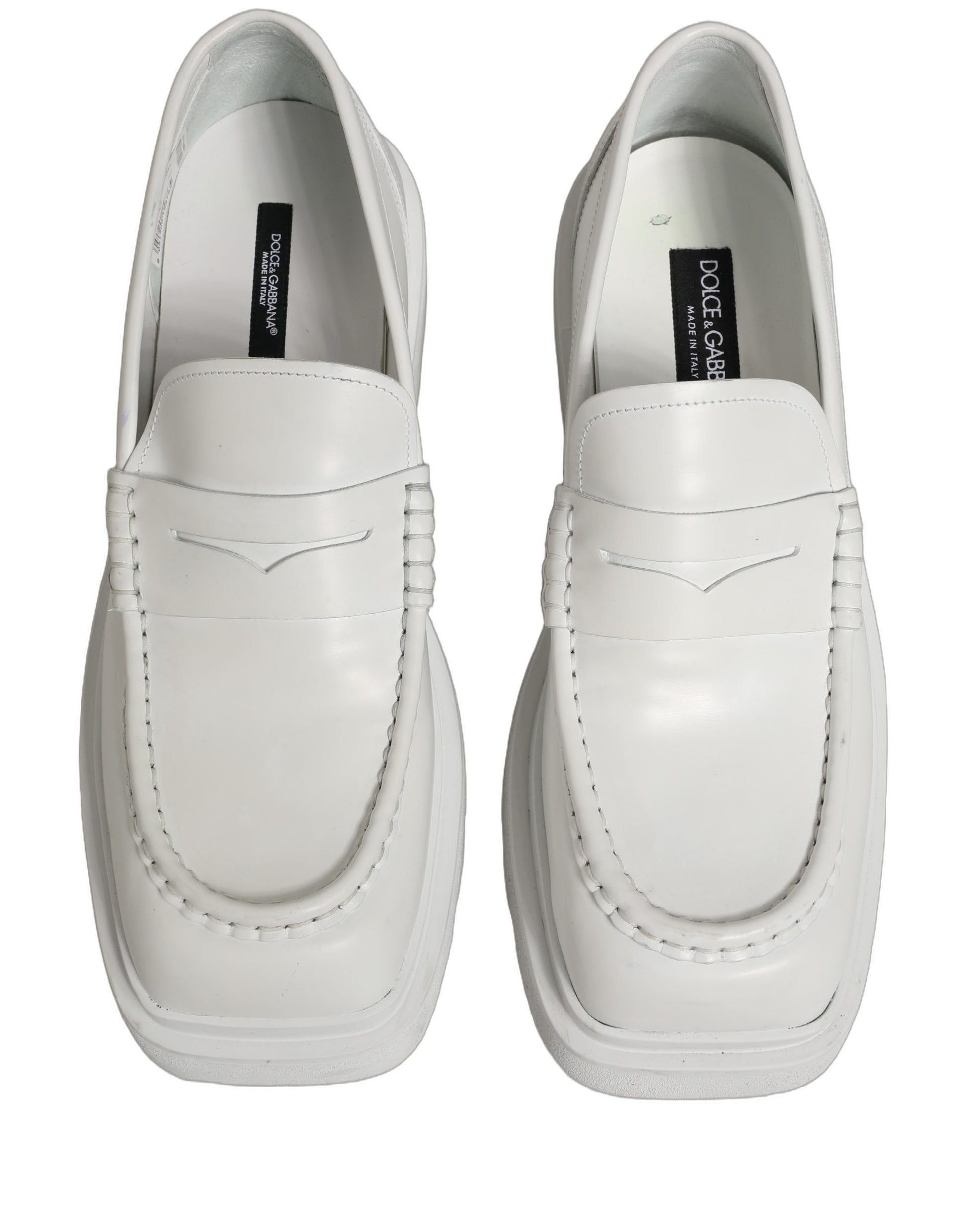 White Leather Chunky Sole Slip On Derby Shoes