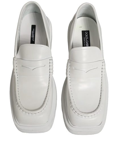 White Leather Chunky Sole Slip On Derby Shoes