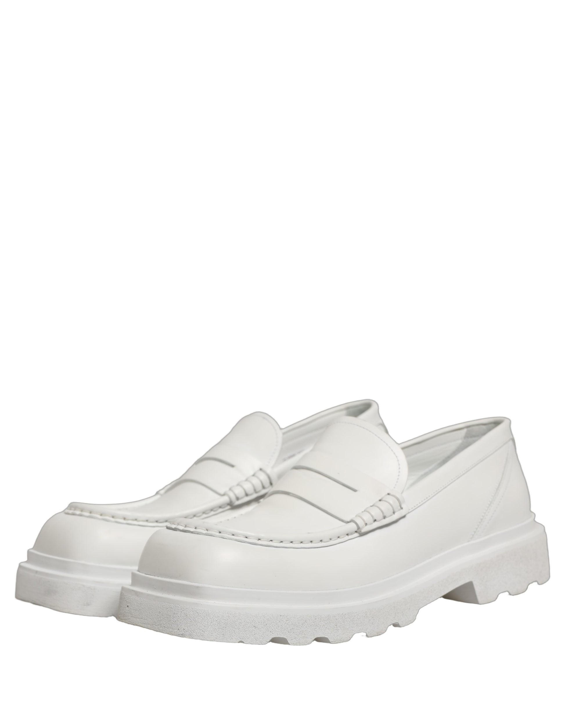 White Leather Chunky Sole Slip On Derby Shoes