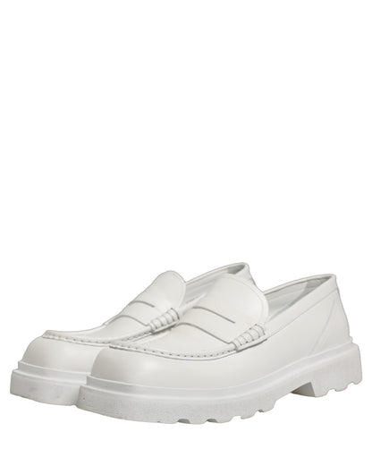 White Leather Chunky Sole Slip On Derby Shoes