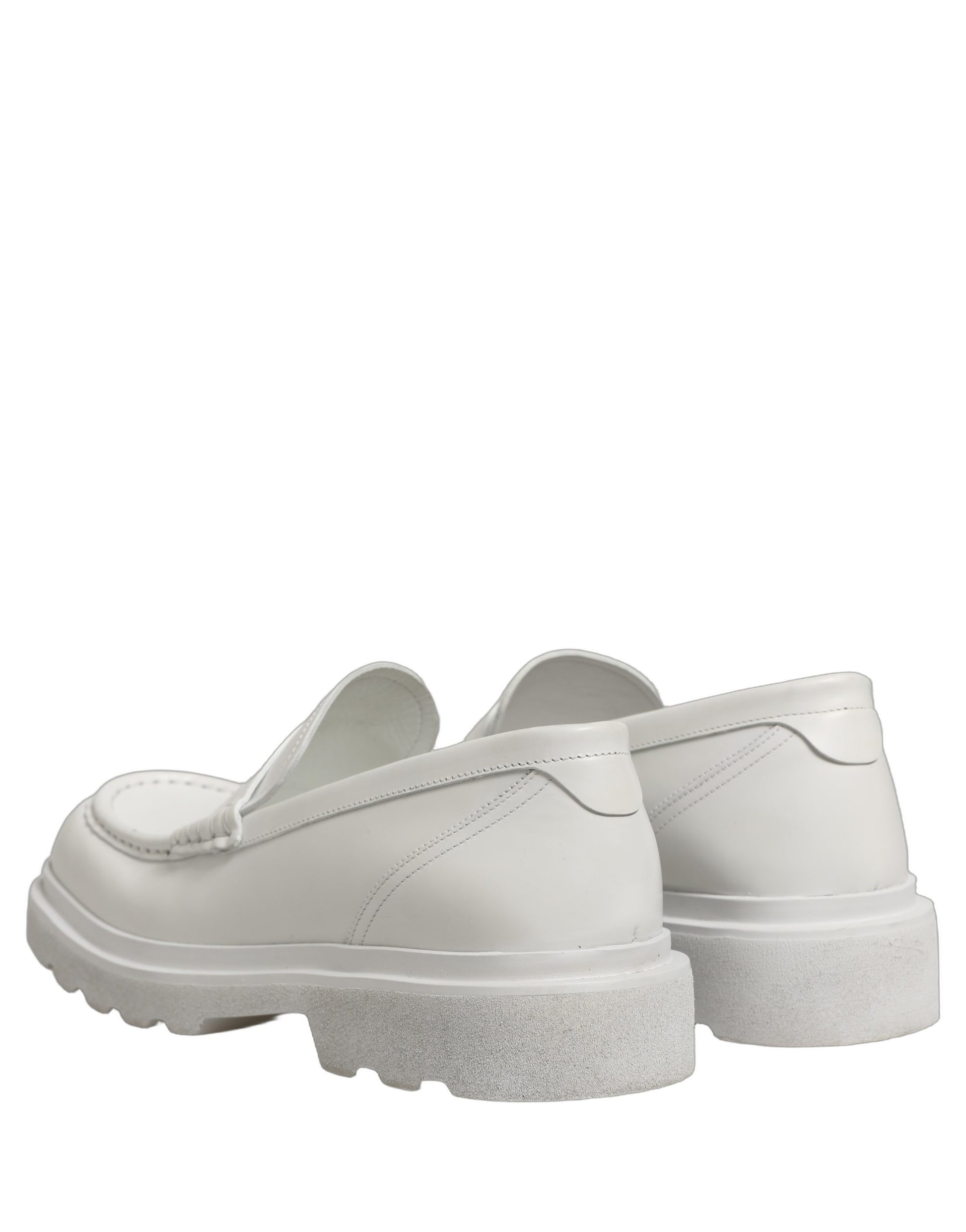 White Leather Chunky Sole Slip On Derby Shoes