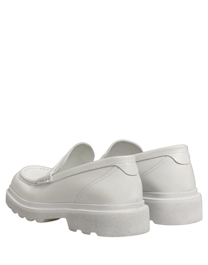 White Leather Chunky Sole Slip On Derby Shoes