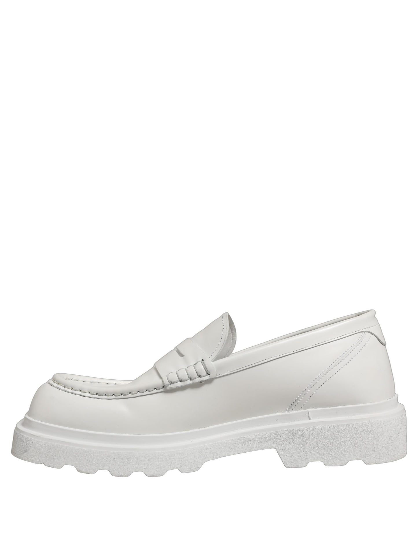 White Leather Chunky Sole Slip On Derby Shoes