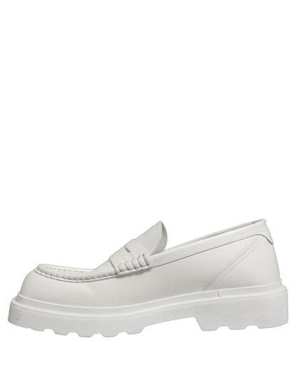 White Leather Chunky Sole Slip On Derby Shoes