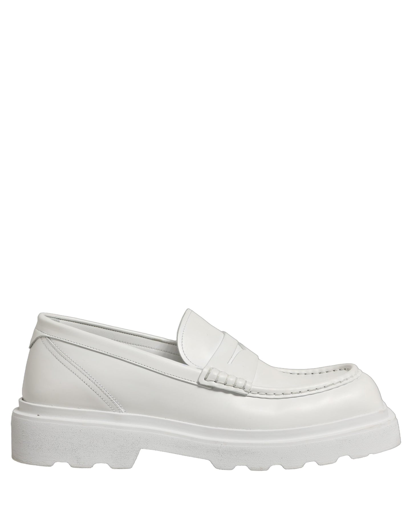 White Leather Chunky Sole Slip On Derby Shoes