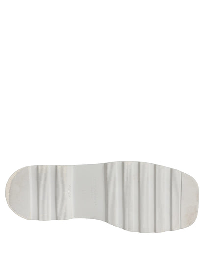 White Leather Chunky Sole Slip On Derby Shoes