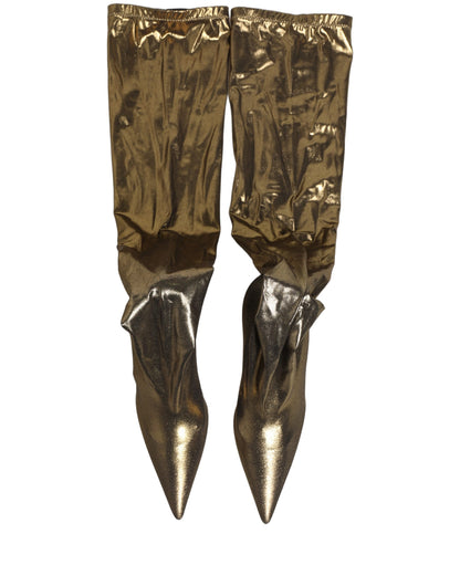Gold Nylon Socks Knee High Boots Pumps Shoes
