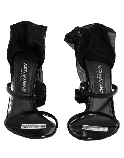 Stiletto Sandals Socks Knee High Boots Black