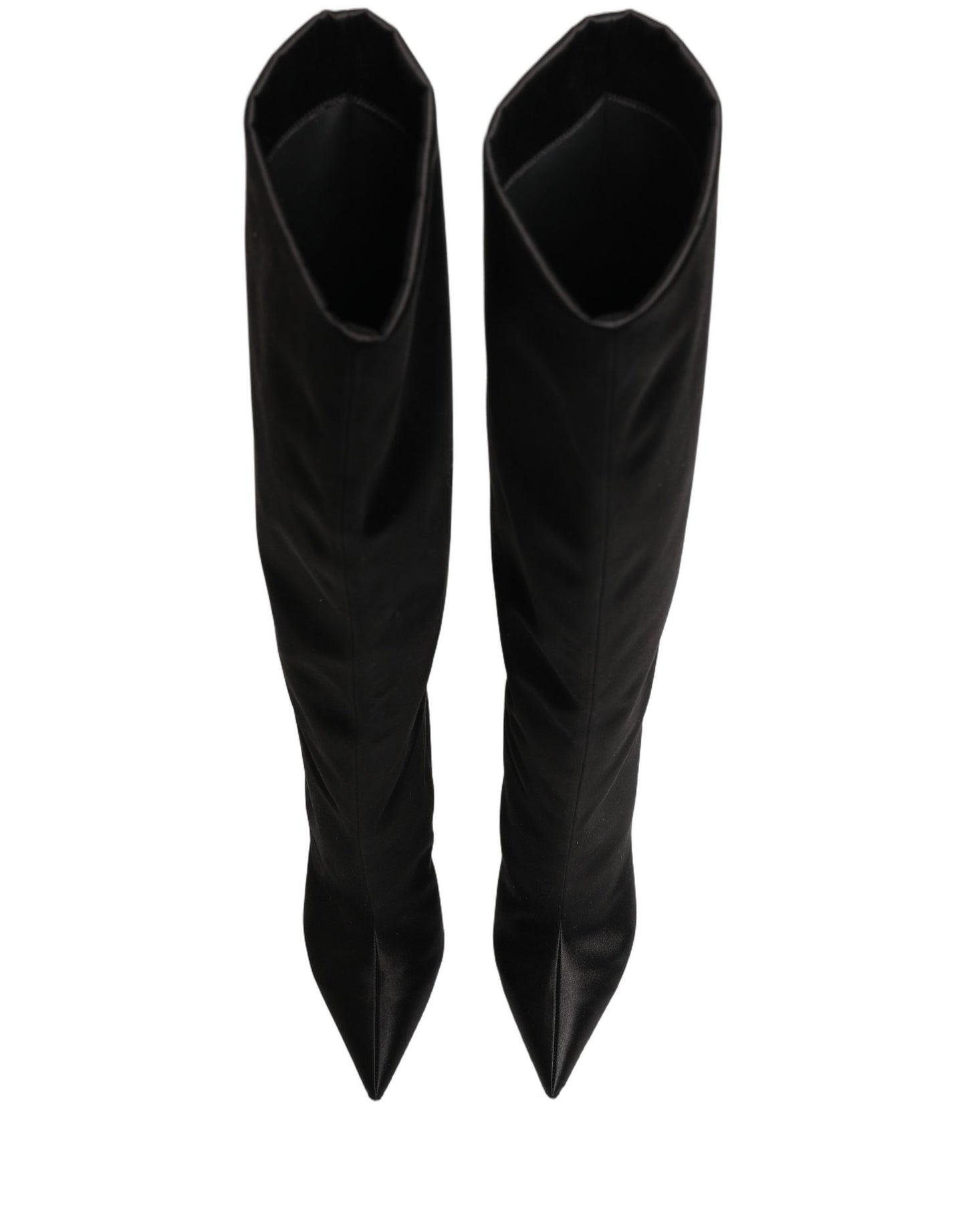 Black Satin Knee High Stiletto Boots Shoes