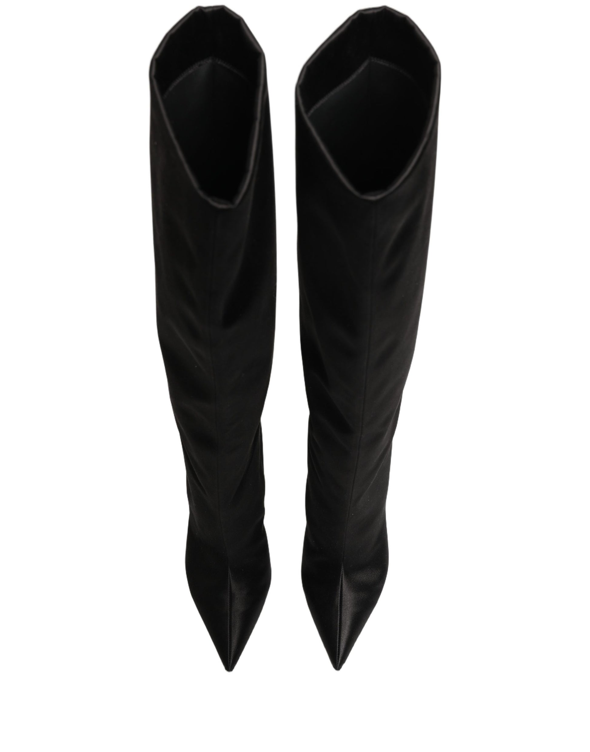 Black Satin Knee High Stiletto Boots Shoes