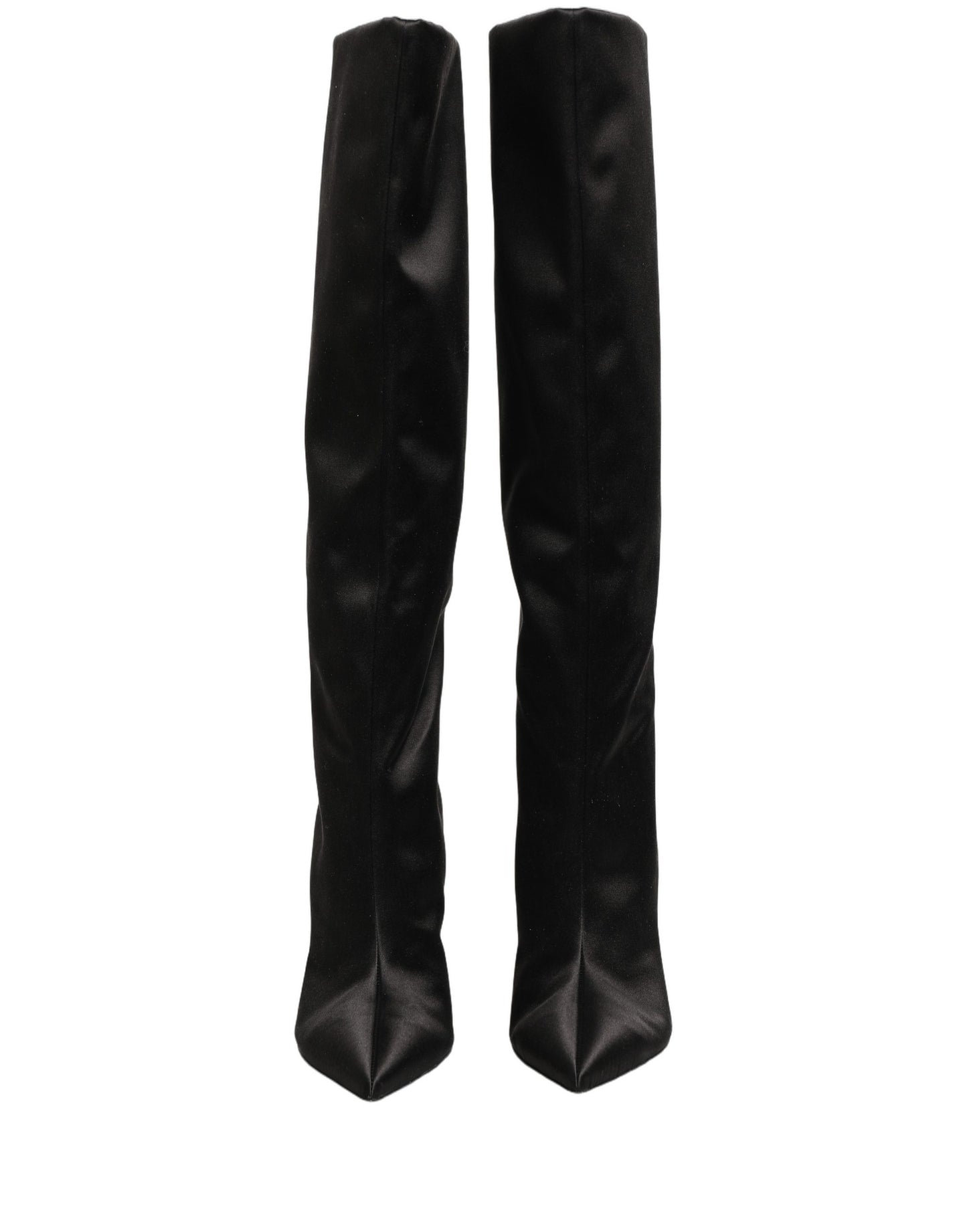 Black Satin Knee High Stiletto Boots Shoes