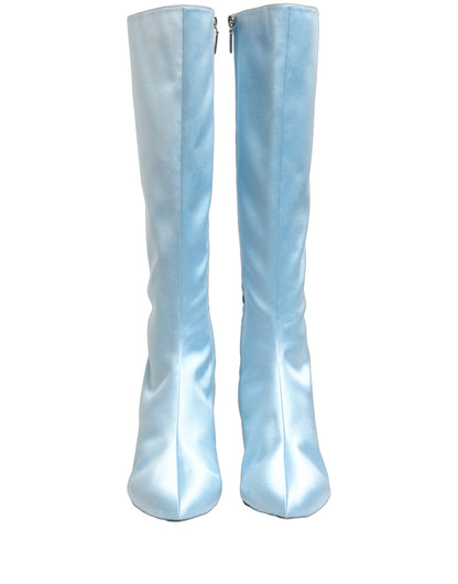 Light Blue Satin Knee High Boots Shoes