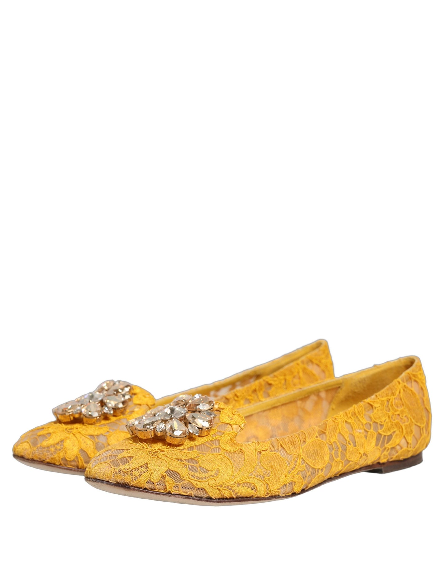 Yellow Taormina Lace Crystals Flats Shoes