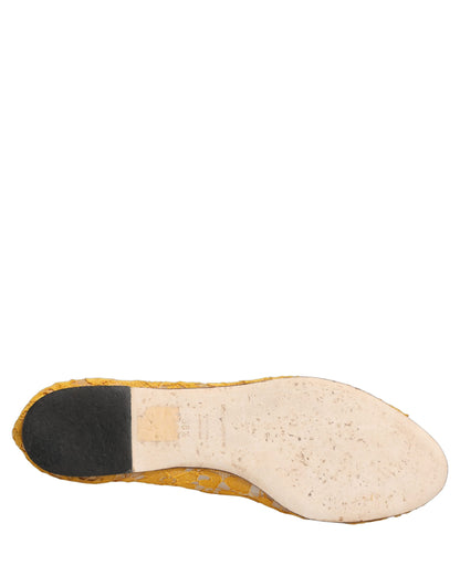 Yellow Taormina Lace Crystals Flats Shoes