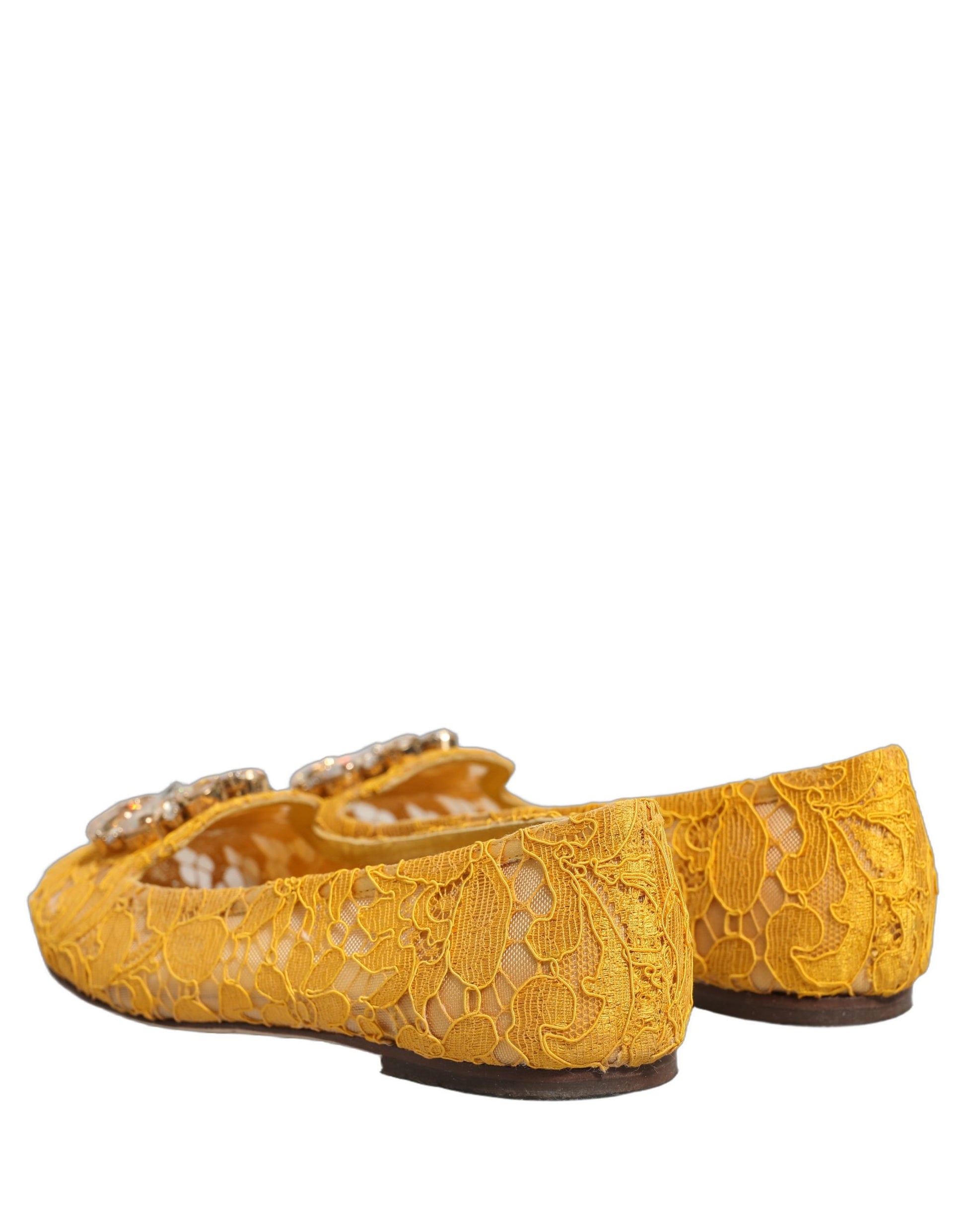 Yellow Taormina Lace Crystals Flats Shoes