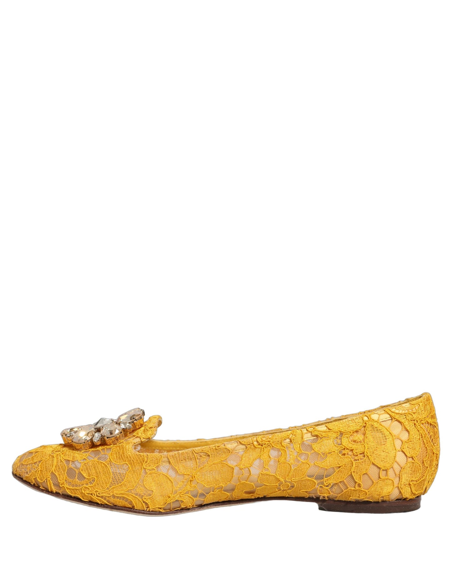 Yellow Taormina Lace Crystals Flats Shoes