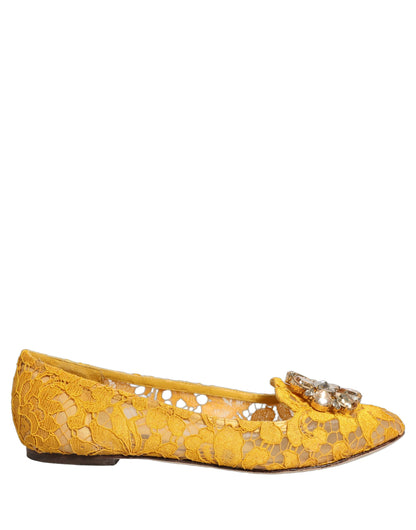 Yellow Taormina Lace Crystals Flats Shoes
