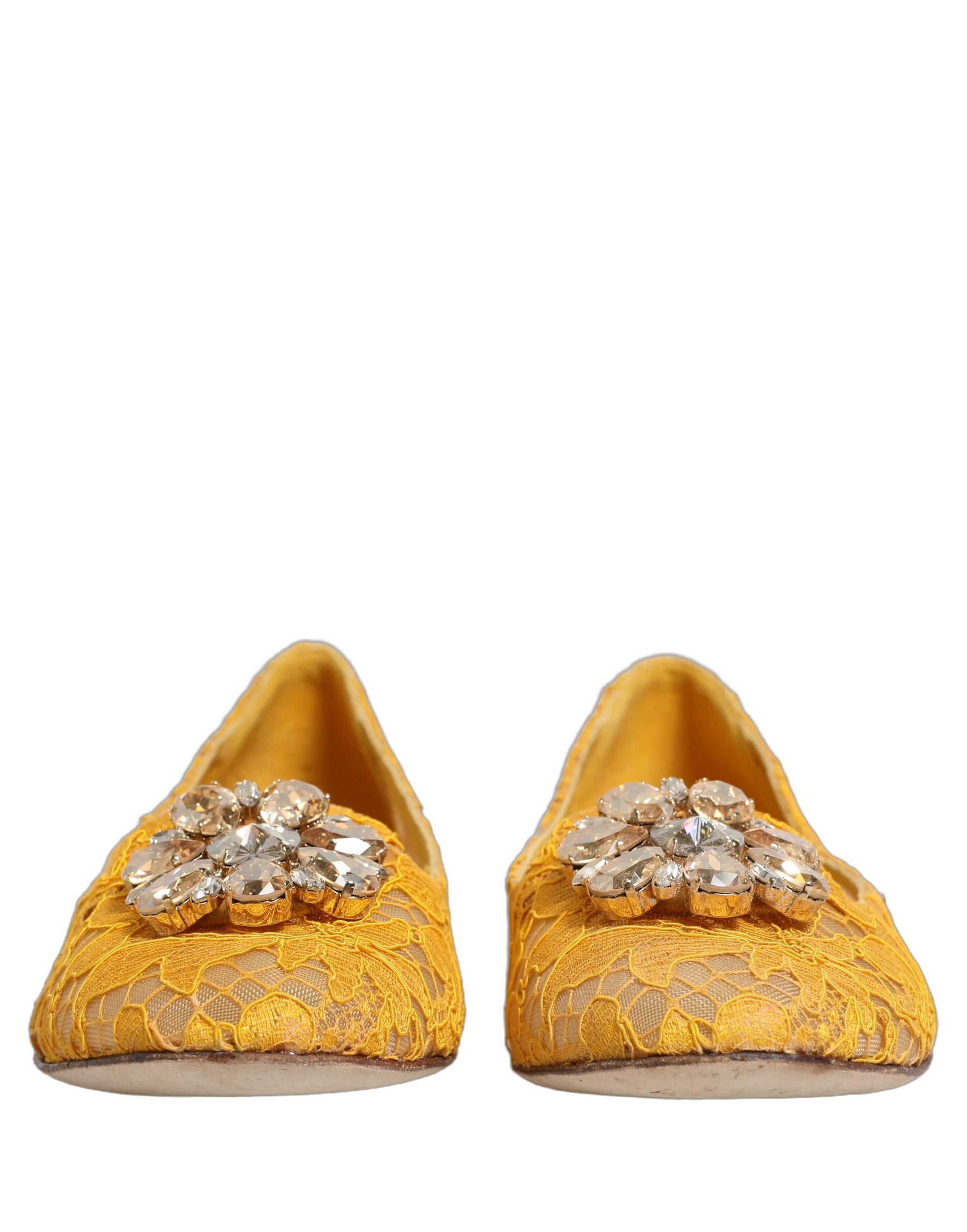Yellow Taormina Lace Crystals Flats Shoes