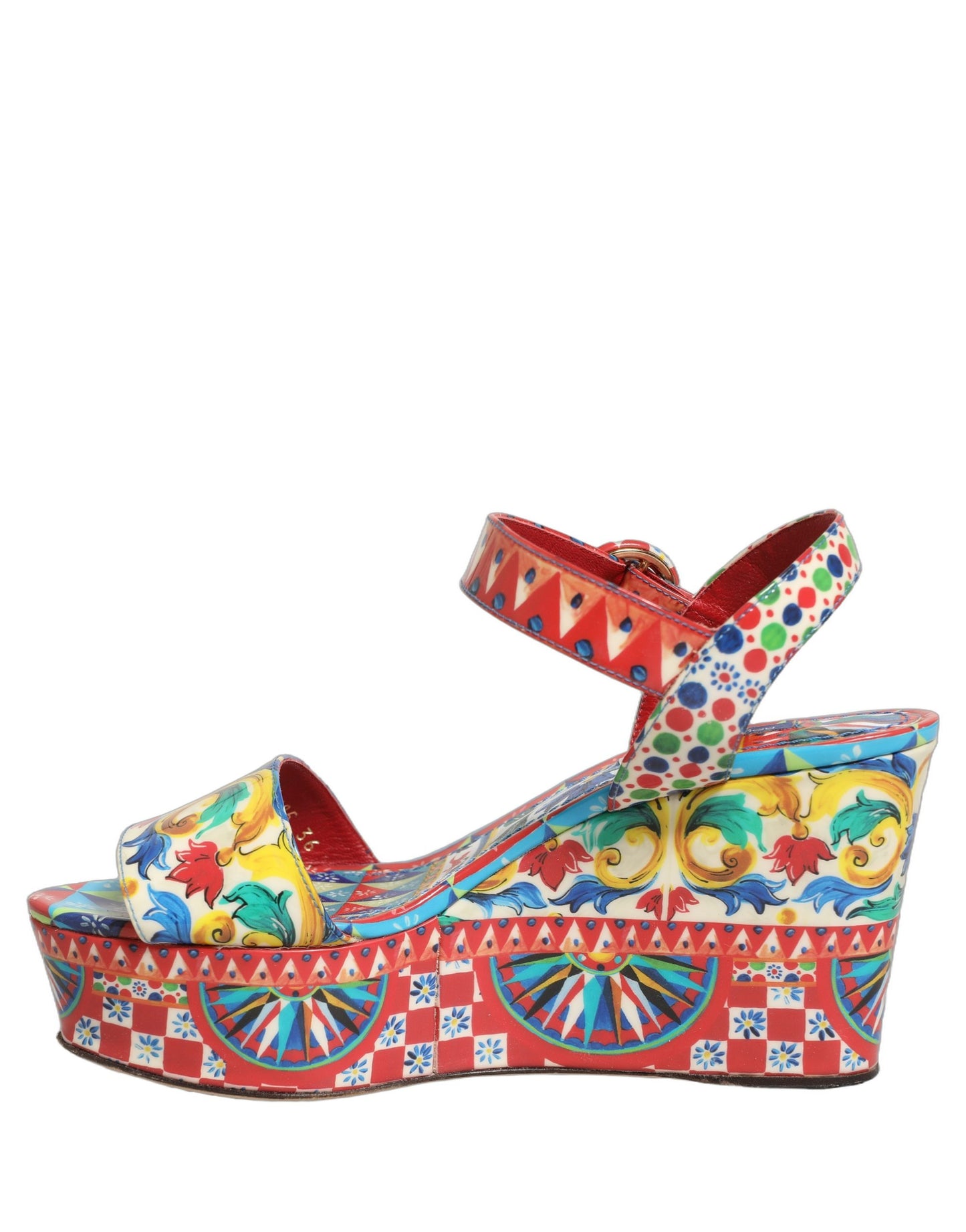 Multicolor Majolica Leather Wedge Sandals Shoes