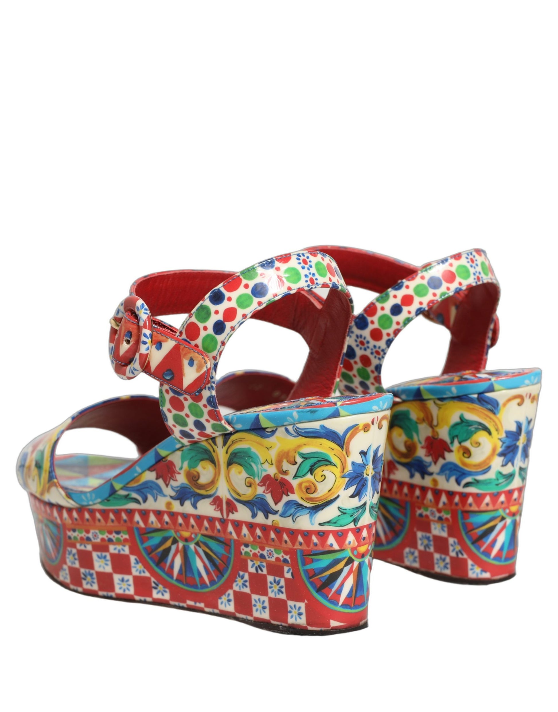 Multicolor Majolica Leather Wedge Sandals Shoes