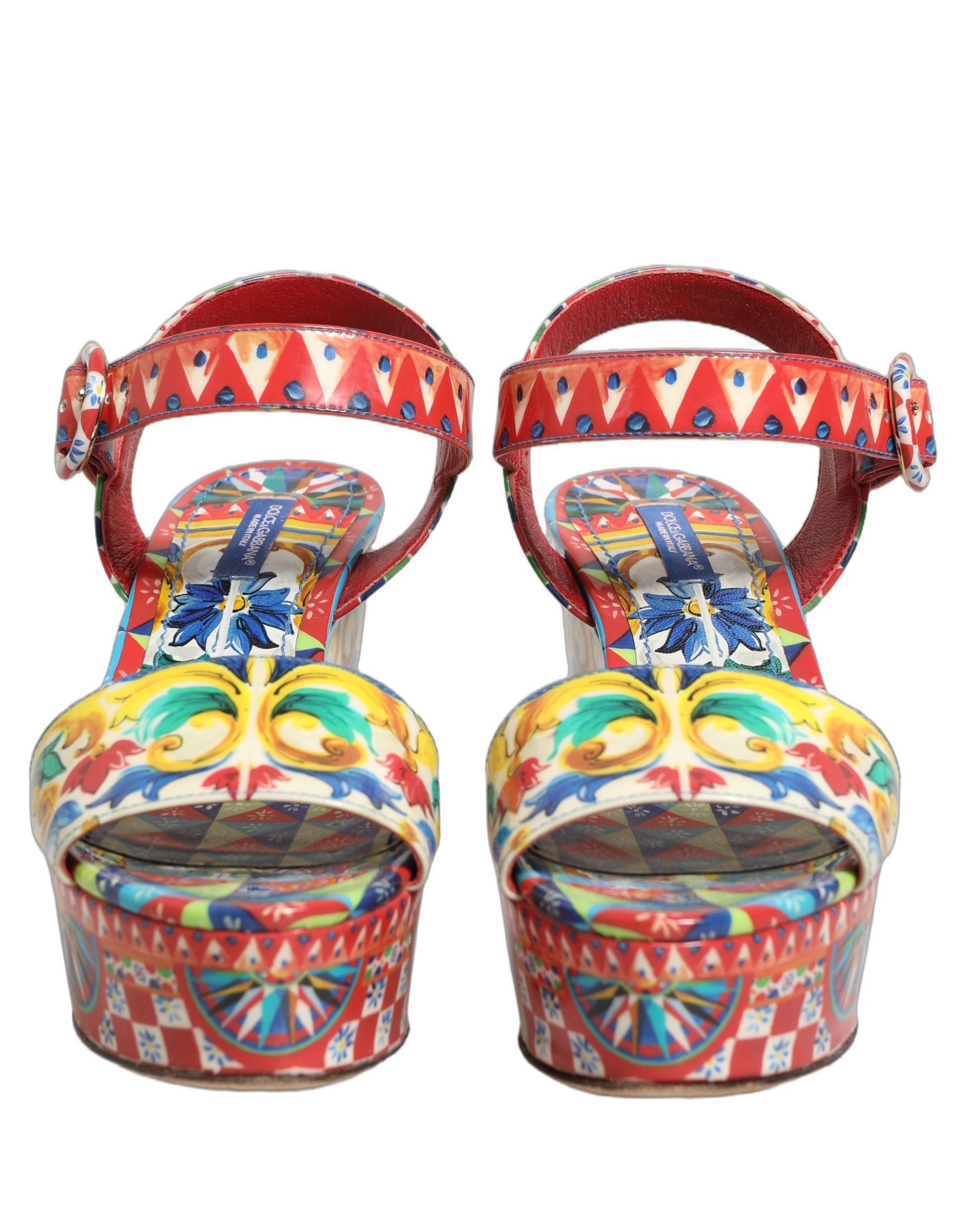 Multicolor Majolica Leather Wedge Sandals Shoes