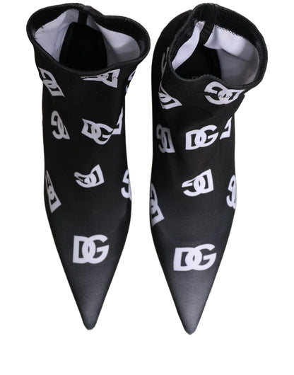 Black Logo Stretch Heels Ankle Boots Shoes