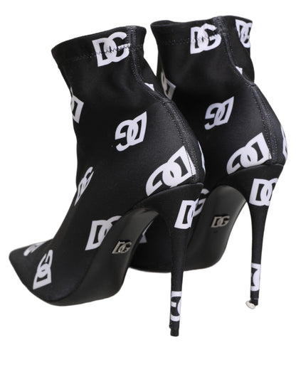 Black Logo Stretch Heels Ankle Boots Shoes